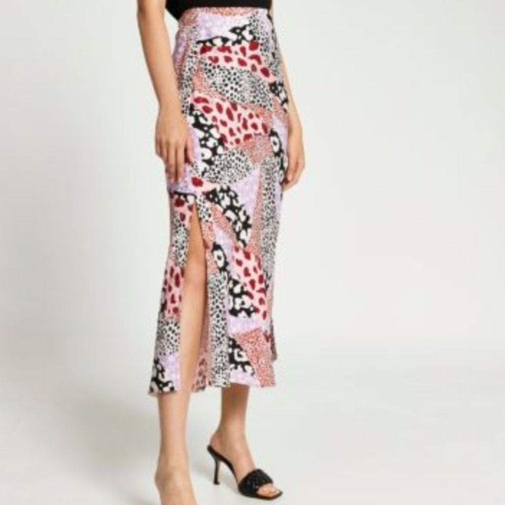 Animal Print Midi Skirt with Slit
